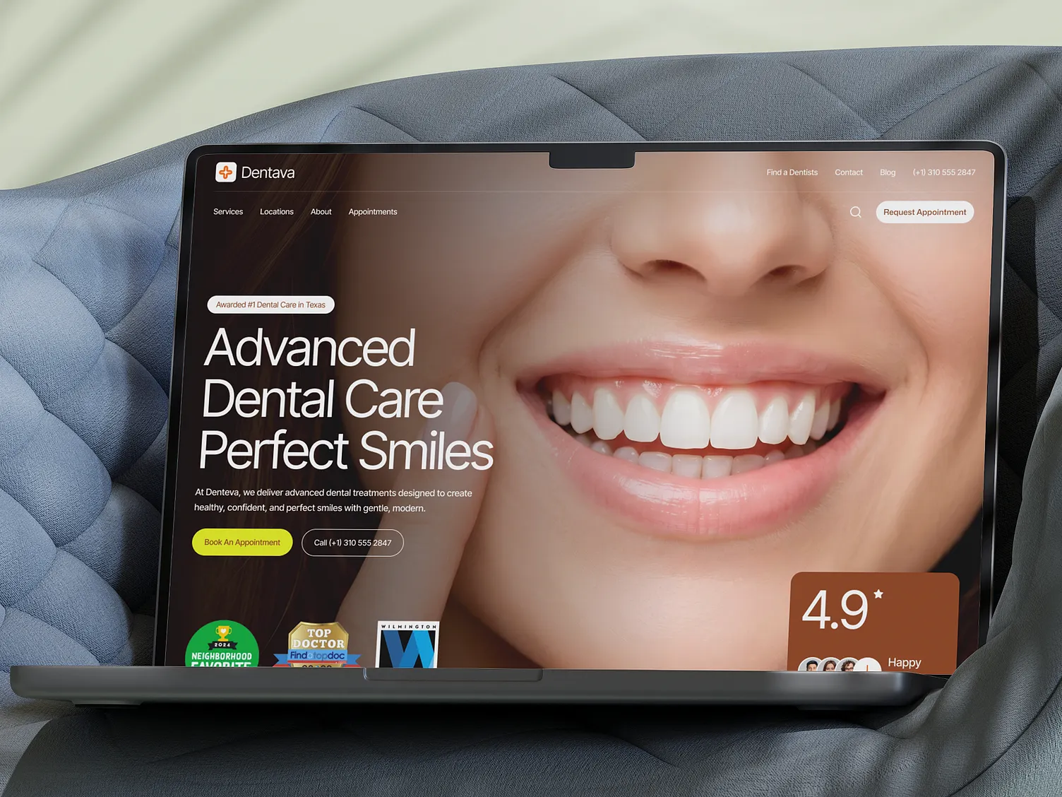Dentava concept website shown on a laptop