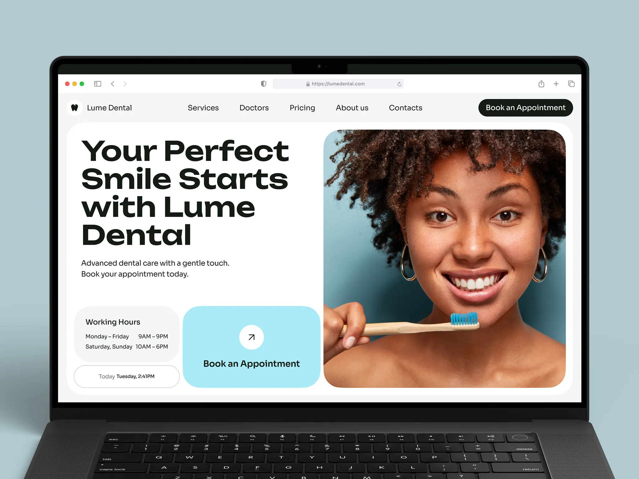 Lume Dental concept website shown on a laptop