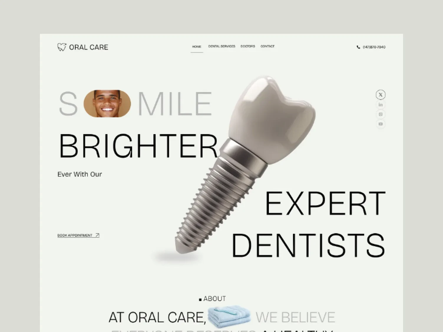 Oral Care concept website — minimal implant hero