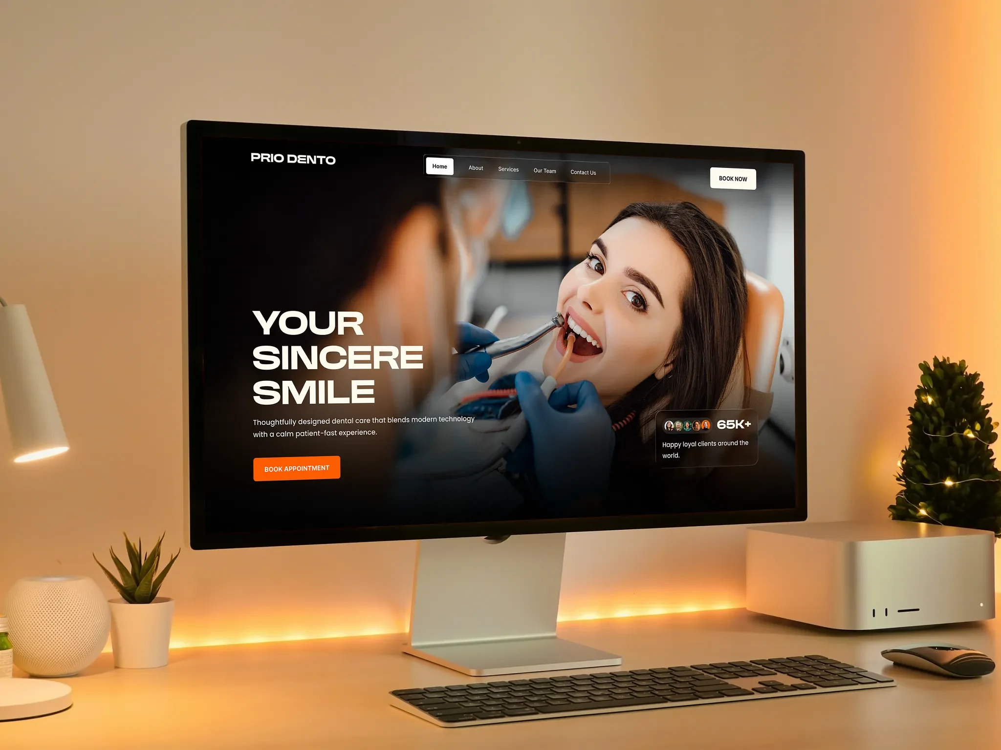Prio Dento concept website shown on a monitor