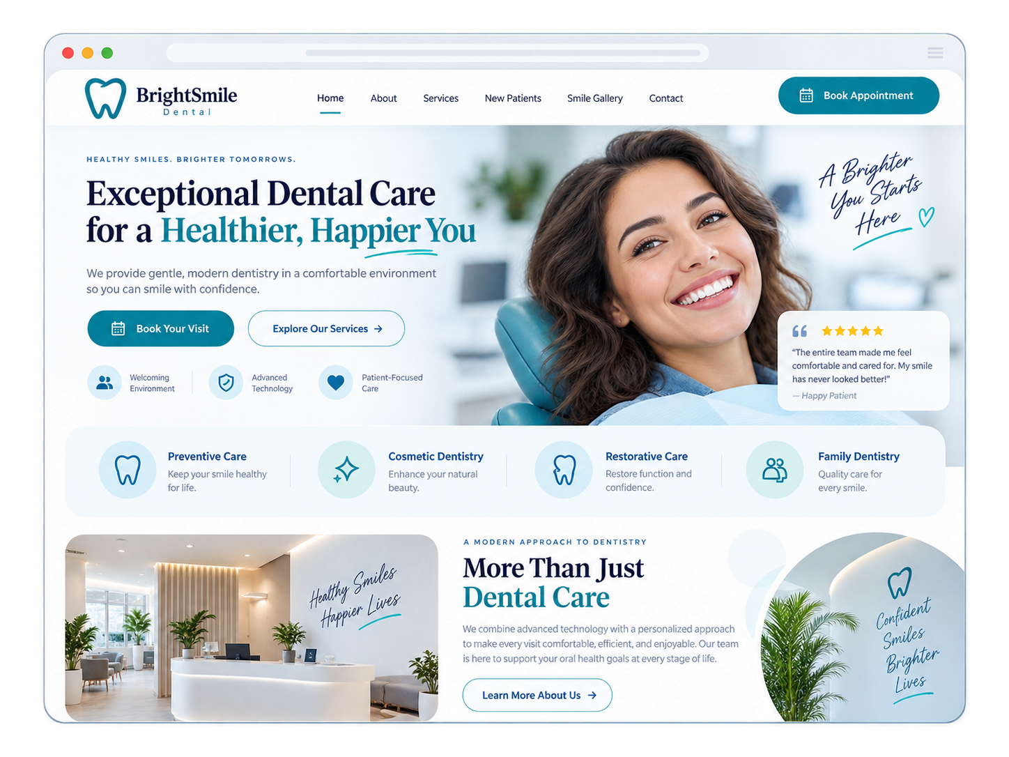 General dentistry website design concept shown as a practice homepage