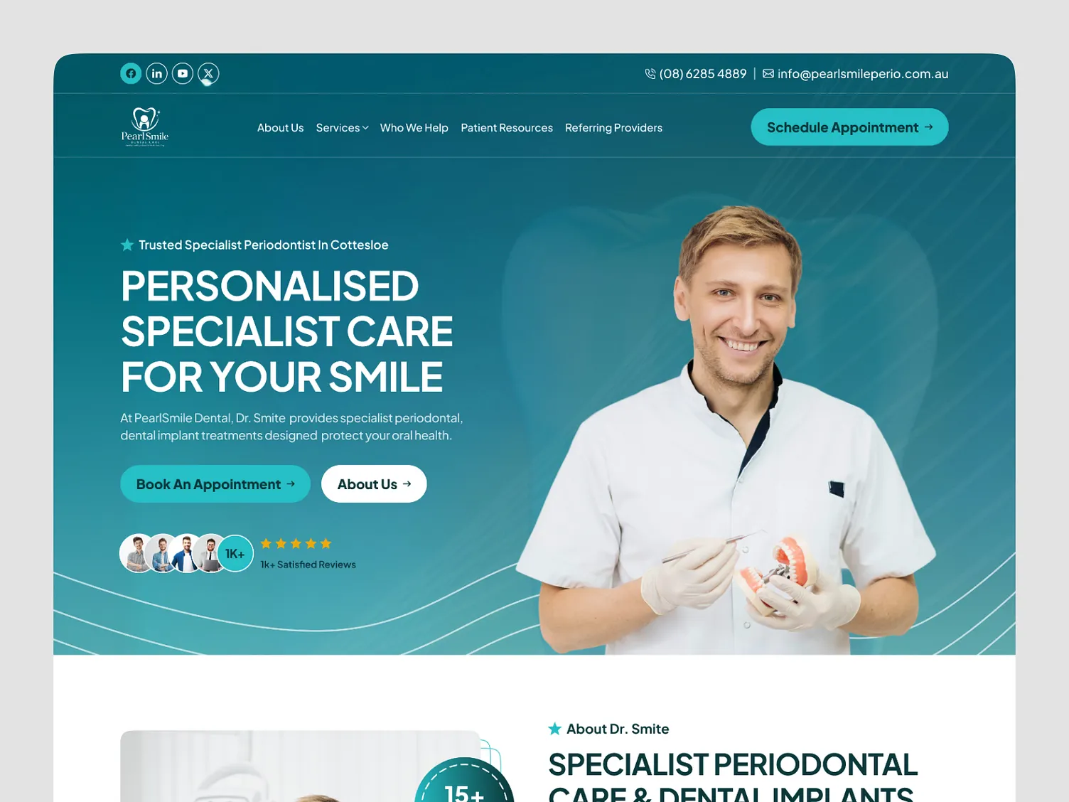 Pearlsmile Dental Care website homepage design