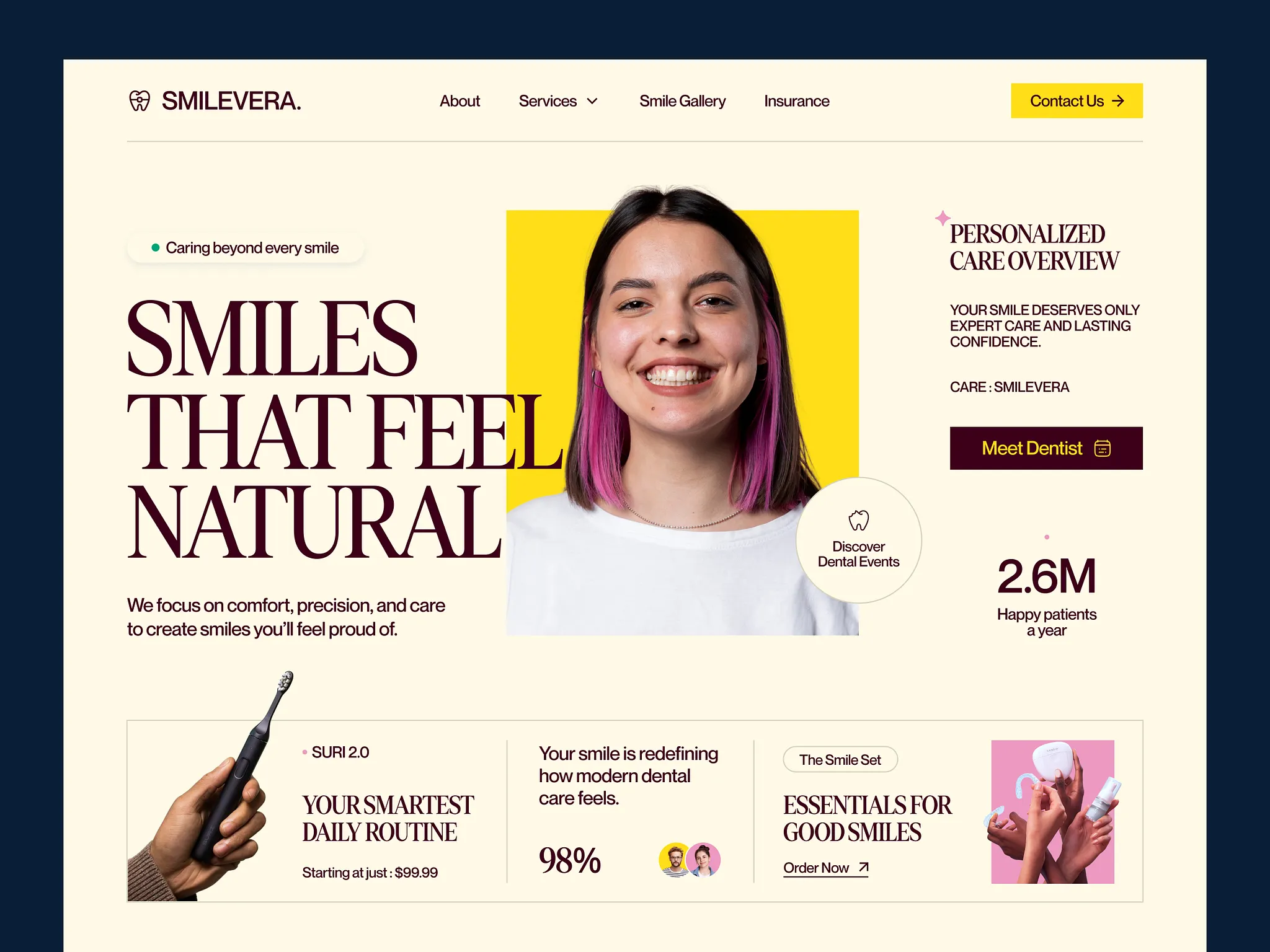 Smilevera dental clinic website homepage design