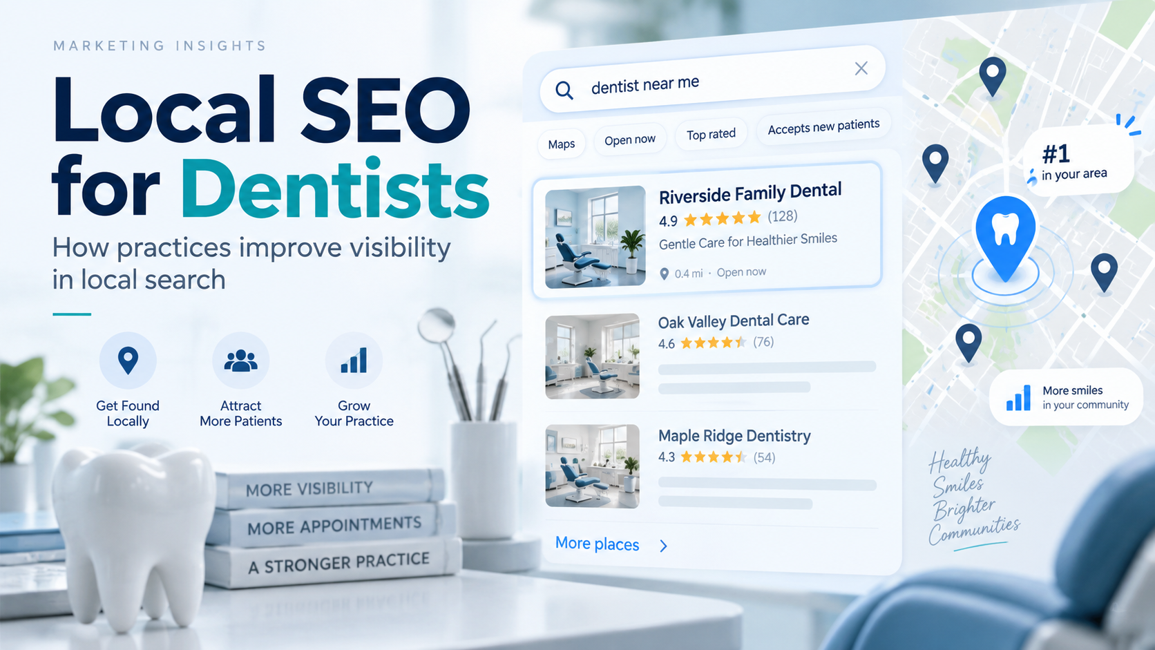 Local SEO search visibility concept for dental practices